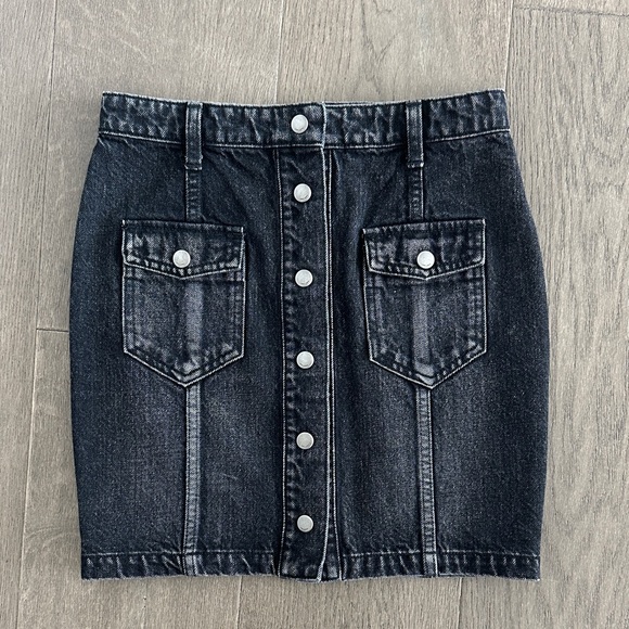 Saint Laurent Black Denim Button-Front Black Skirt